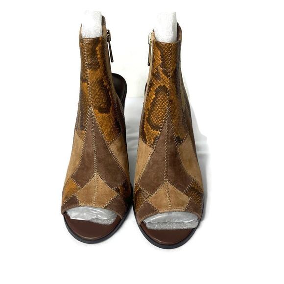 C. Wonder Open Toe Booties Brown Patchwork Leather Size 8 NEW - Picture 2 of 14